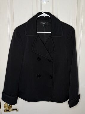 Talbots "Grace Fit" Ribbed "Faille" Version Black Double-Breasted Peacoat Jacket